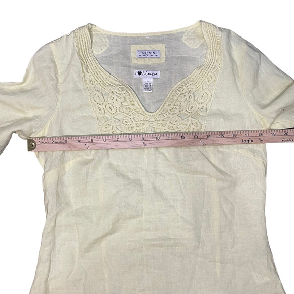 MALVIN I Love Linen Crochet Boho Yellow Embroidered Tunic Top Women's Size Large - Picture 7 of 9